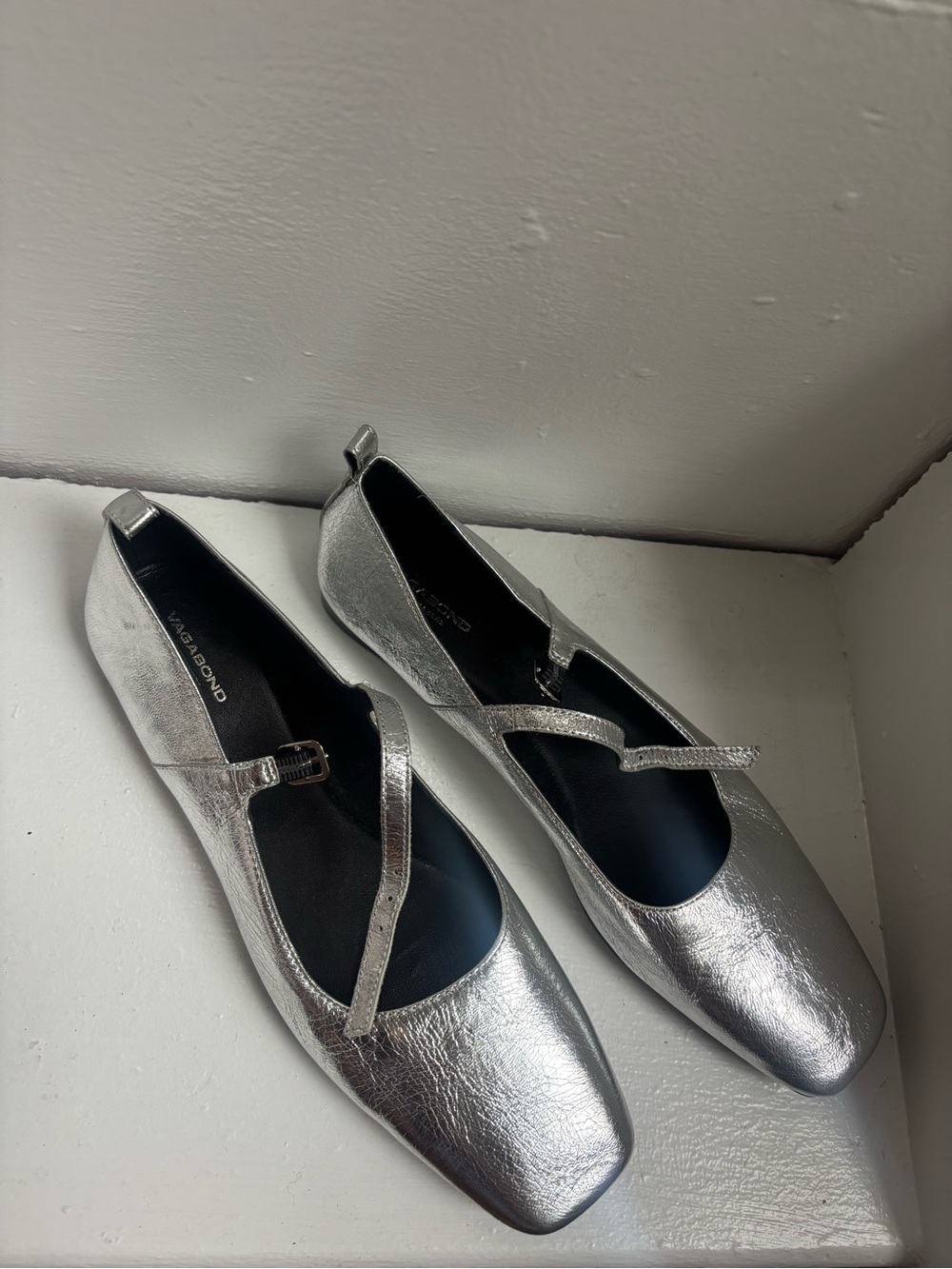 Vagabond Metallic Silver Mary Jane Flats